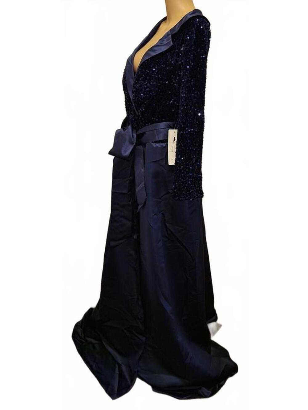 Women's Elegant Navy Blue Sequin Evening Prom wedding Party Gown Plus Slit Dress - Picture 3 of 9